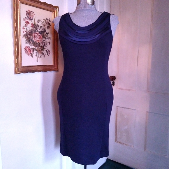 BANANA REPUBLIC Navy Blue Dress with Layered Satin Neckline - Picture 1 of 7